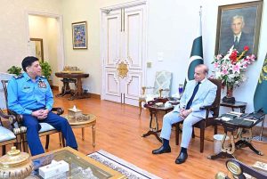 Chief of the Air Staff Air Chief Marshal Zaheer Ahmed Babar Sidhu calls on Prime Minister Muhammad Shehbaz Sharif.