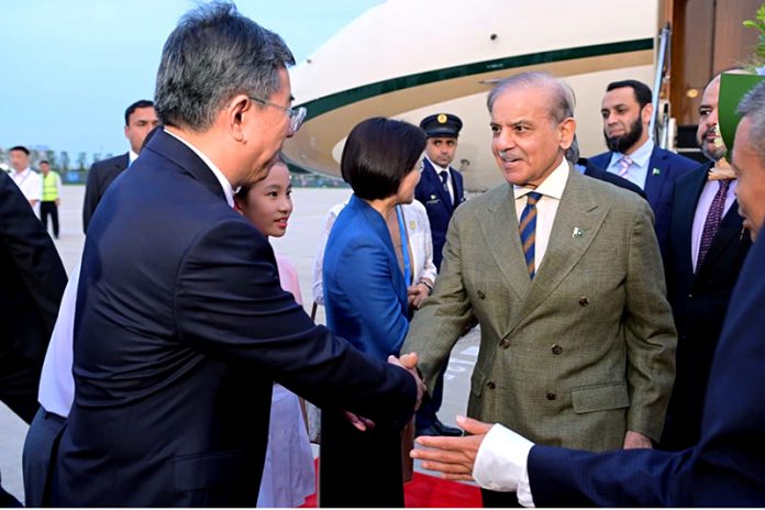 Prime Minister Muhammad Shehbaz Sharif arrives in Tianjin for his official visit to China to attend 25th SCO Council of Heads and 80th anniversary of Chinese People's War of Resistance