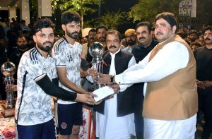 A tug-of-war match between Commissioner-XI and Government College University Faisalabad-XI, held in connection with the Independence Day and ‘Maarka-e-Haq’ Sports Competition at the GCUF hockey ground.