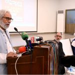Chairman Jammu and Kashmir People’s Freedom League, Hurriyat leader Muhammad Farooq Rehmani addressing seminar on 15th August Indian Independence Day as Black Day organized by All Parties Hurriyat Conference Jammu & Kashmir Liberation Cell at Kashmir House.