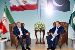 Iranian President Dr Masoud Pezeshkian meeting with PML-N President Mian Nawaz Sharif at Lahore Airport
