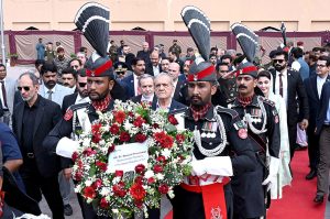 Iranian President Dr. Masoud Pezeshkian and Punjab Chief Minister Maryam Nawaz Sharif, accompanied by their delegations, arrived at Mazar-e-Iqbal to lay floral wreaths and pay homage to the revered philosopher and poet, Allama Dr. Muhammad Iqbal