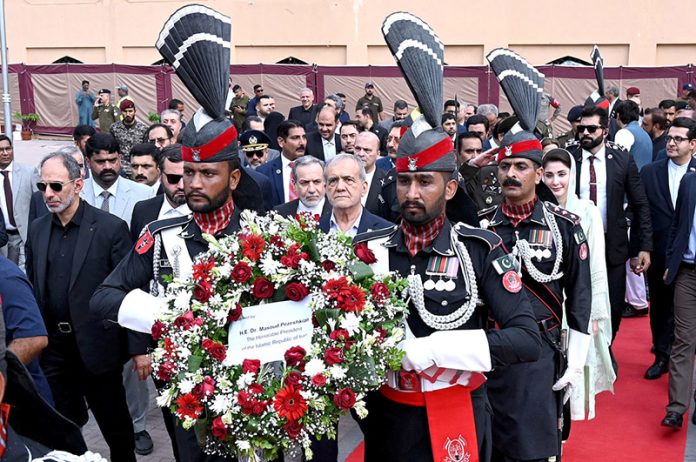 Iranian President Dr. Masoud Pezeshkian and Punjab Chief Minister Maryam Nawaz Sharif, accompanied by their delegations, arrived at Mazar-e-Iqbal to lay floral wreaths and pay homage to the revered philosopher and poet, Allama Dr. Muhammad Iqbal