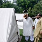 Federal Minister and Chairman Parliamentary Committee Kashmir Affairs Rana Mohammad Qasim Noon is visiting the camps for flood affectees at Jalalpur Pir Wala