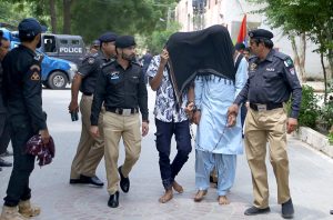 SSP Adeel Hussain Chandio address press conference at police headquarter.