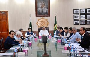 Senator Jam Saifullah Khan Dharejo, Chairman Senate Standing Committee on Railways, along with other members, receives a briefing at the Divisional Superintendent Office of Pakistan Railways.