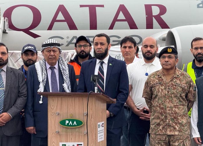 Federal Minister for Information and Broadcasting, Attaullah Tarar, attended the send-off ceremony as Chief Guest at Islamabad International Airport, joined by senior officials from the Government of Pakistan, NDMA, and the Embassy of Palestine