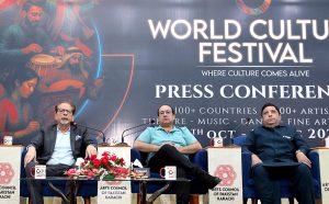 President Arts Council Muhammad Ahmed Shah with singer Rahat Fateh Ali Khan addressing a press briefing to announce the World Culture Festival 2025 starting October 30.