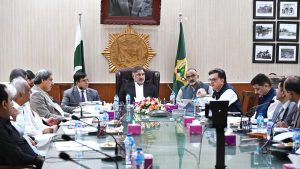 Senator Jam Saifullah Khan Dharejo, Chairman Senate Standing Committee on Railways, and other members receiving briefing at Divisional Superintendent Office Pakistan Railways.