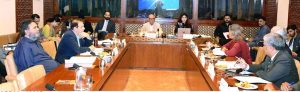 Senator Irfan-Ul-Haque Siddiqui, chairman senate standing committee on foreign affairs presiding over a meeting of the committee at Parliament House.