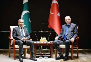 Prime Minister Muhammad Shehbaz Sharif meets with President of Turkiye H.E. Recep Tayyip Erdogan, on the sidelines of the SCO Council of Heads of State