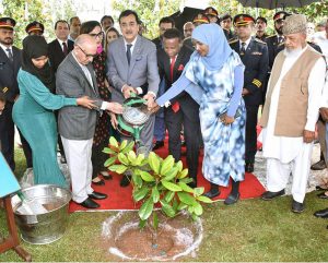 Chairman Senate, Syed Yousaf Raza Gilani, Dr. Jemal Beker Abdula, Ambassador of Federal Democratic Republic of Ethiopia and other Parliamentarians planting a sapling in lawn of the Parliament House.