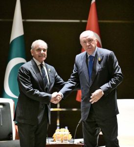 Prime Minister Muhammad Shehbaz Sharif meets with President of Turkiye H.E. Recep Tayyip Erdogan, on the sidelines of the SCO Council of Heads of State