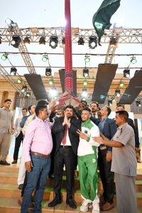 Consul General of Turkiye, Cemal Sango hoisting Pakistani flag at a ceremony to mark Marka-e-Haq, Independence Day Celebrations" (Shuhda Day) at Governor House
