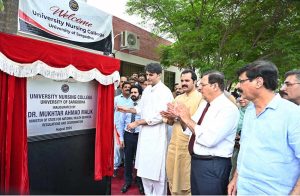 Minister of State for National Health Services Regulations and Coordination Dr. Mukhtar Ahmed Malik Inaugurating University Nursing College at University of Sargodha.