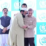 Prime Minister Muhammad Shehbaz Sharif distributing relief cheques among the victims of the recent torrential rains and floods in Buner