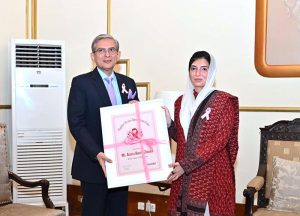 Founder & Honorary CEO Pink Ribbon Pakistan, Omer Aftab calls on First Lady Aseefa Bhutto Zardari, at Awan-e- Sadr. APP/MAF/TZD/ABB