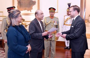 Ambassador-designate of the Republic of Austria, Mr. Wolfgang Oliver Kutschera, presenting his credentials to President Asif Ali Zardari at Aiwan-e-Sadr.