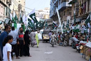 Paper Market decks up in national colors as Independence Day festivities begin, with flags and bounties lining the streets