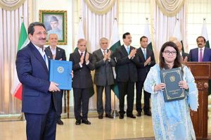 A ceremony of exchange of MoUs for various sectors between Pakistan and Iran