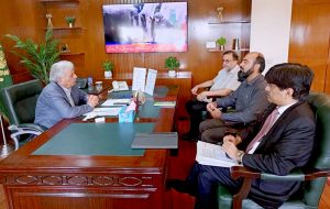Federal Minister for National Food Security and Research, Rana Tanveer Hussain, chairs a meeting with Dr. Sajid Ali, Country Representative of CIMMYT Pakistan, to discuss collaboration on improving wheat yields and ensuring food security in federal capital.