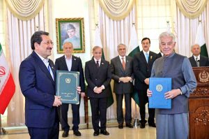 A ceremony of exchange of MoUs for various sectors between Pakistan and Iran