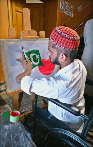 Special skilled person participating in painting competition organized by Al-Karam College of Nursing and Health Sciences at Sargodha Arts Council