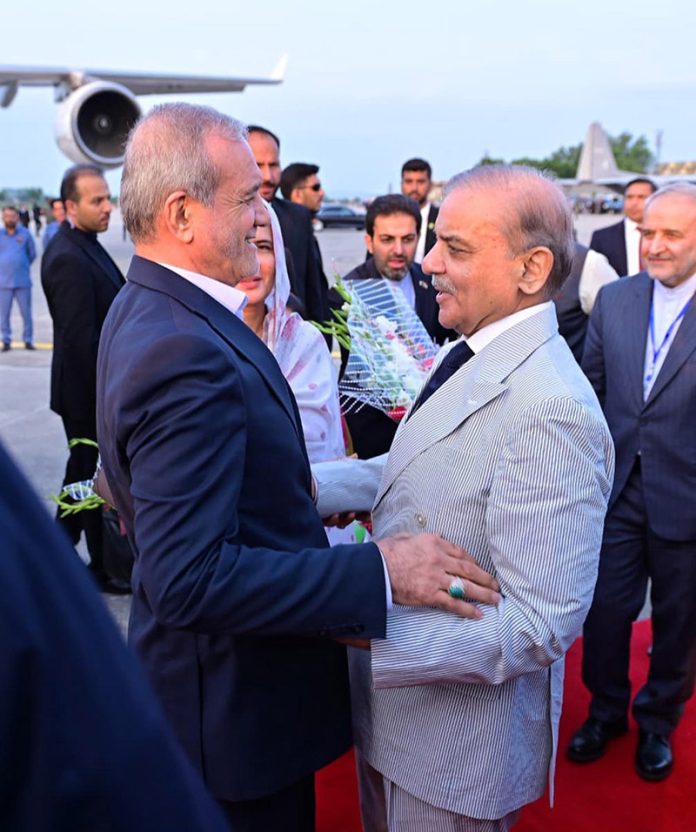 Prime Minister Muhammad Shehbaz Sharif warmly welcomes Dr. Seyed Ebrahim Raisi, President of the Islamic Republic of Iran, upon his arrival in Islamabad for a two-day official visit to Pakistan