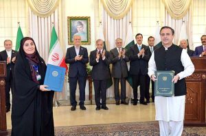A ceremony of exchange of MoUs for various sectors between Pakistan and Iran