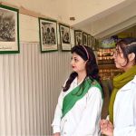 Students taking keen interest in historical pictures displayed during Photo Exhibition titled 'Roshni Ka Safar' based on Pakistan Movement at Sargodha Arts Council