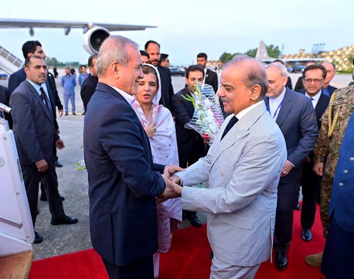 Prime Minister Muhammad Shehbaz Sharif warmly welcomes Dr. Seyed Ebrahim Raisi, President of the Islamic Republic of Iran, upon his arrival in Islamabad for a two-day official visit to Pakistan