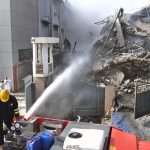 Firefighters struggling to get control on a massive blaze engulfed a garment factory at the Karachi Export Processing Zone (KEPZ) near Landhi