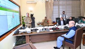 Prime Minister Muhammad Shehbaz Sharif chairs an emergency meeting on recent cloudburst, flood situation and ongoing rescue and relief operation.