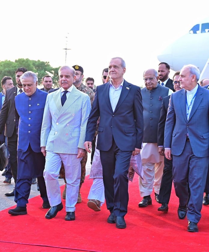 Prime Minister Muhammad Shehbaz Sharif receives Dr. Seyed Ebrahim Raisi, President of the Islamic Republic of Iran, upon his arrival in Islamabad for a two-day official visit to Pakistan