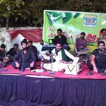 Folk artists performing during musical night at Sargodha Press Club to celebrate Independence Day