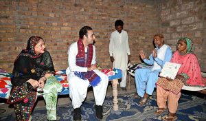 Chairman Pakistan Peoples Party Bilawal Bhutto Zardari addressing women flood affectees during the land titles distribution ceremony under the Sindh People’s Housing for Flood Affectees project at Rahoja village near Ratodero.