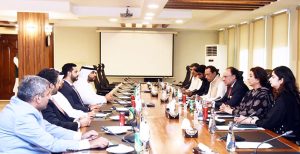 Federal Minister for Finance and Revenue, Senator Muhammad Aurangzeb, holding a meeting today at the Finance Division with a group of leading UAE investors and businessmen led by Mr. Mohamed Baradei - Group CIO of the EIX, an Abu Dhabi-based global company specializing in investment and strategic advisory services in federal capital.