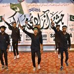Students are performing tableau during Independence Day celebration organized by Al-Karam College of Nursing and Health Sciences Sargodha at Sargodha Arts Council