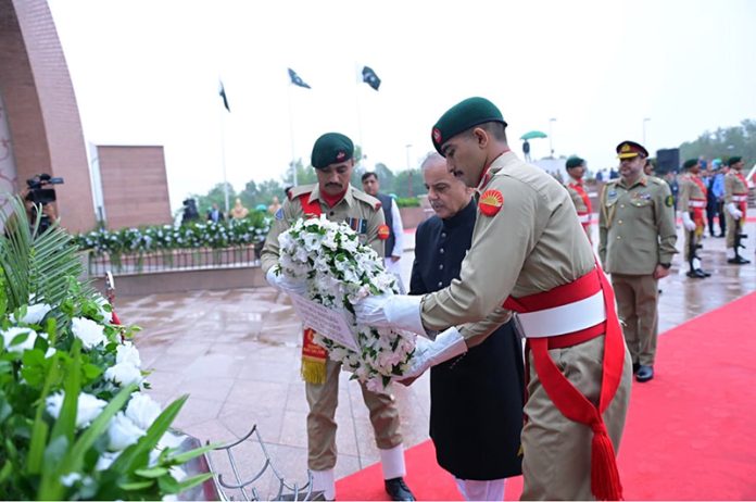 Prime Minister Muhammad Shehbaz Sharif attends flag hoisting ceremony at Pakistan Monument