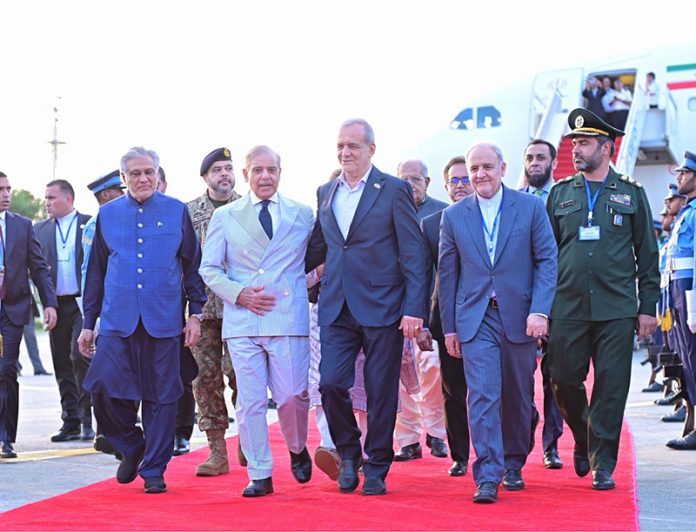 Prime Minister Muhammad Shehbaz Sharif receives Dr. Seyed Ebrahim Raisi, President of the Islamic Republic of Iran and his delegation upon their arrival in Islamabad for a two-day official visit to Pakistan