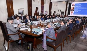 Sindh Chief Minister Syed Murad Ali Shah presides over a cabinet meeting at the CM House