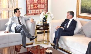 Chairman Senate, Syed Yousaf Raza Gilani in a meeting with Vicente Azpitarte Pérez member of the Senate of Spain