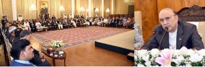 President Asif Ali Zardari addresses National Minorities Day celebrations at Aiwan-e-Sadr, attended by heads and representatives of minority communities.
