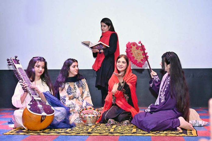 Students perform a tableau during the Latif Day function at Chandka Institute of Nursing & Allied Health Sciences