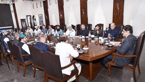 Sindh Chief Minister Syed Murad Ali Shah presides over a meeting with representatives from various political parties to discuss the upcoming Independence Day celebrations at CM House.