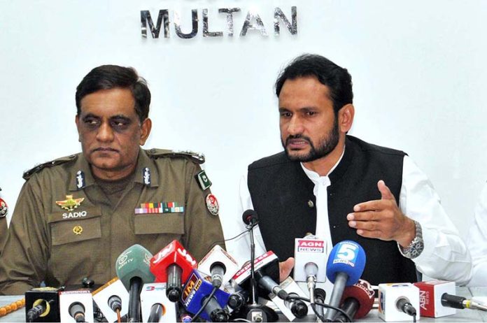 Deputy Commissioner Waseem Hamid Sindhu briefs the media on the district’s response to the ongoing flood situation during a press conference at his office