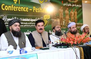 Governor Khyber Pakhtunkhwa Faisal Kareem Kundi addresses the National Stability Pakistan Conference at a local hotel.
