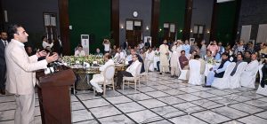 Chairman PPP, Bilawal Bhutto Zardari addresses the reception hosted by Chief Minister Syed Murad Ali Shah for the Pakistan Federal Union of Journalists (PFUJ) at the Chief Minister's House.