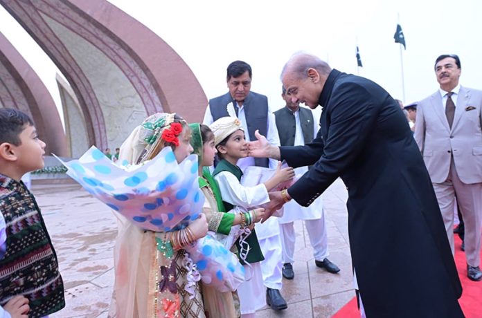Prime Minister Muhammad Shehbaz Sharif attends flag hoisting ceremony at Pakistan Monument