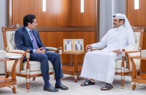 Federal Minister of Petroleum, Ali Pervaiz Malik in a meeting with H.E Saad Sherida Al-Kaabi, the Minister of State for Energy Affairs of Qatar.